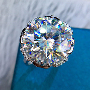 13 Carat Round Cut Moissanite Ring Rose Halo Straight Shank Certified VVS D Color