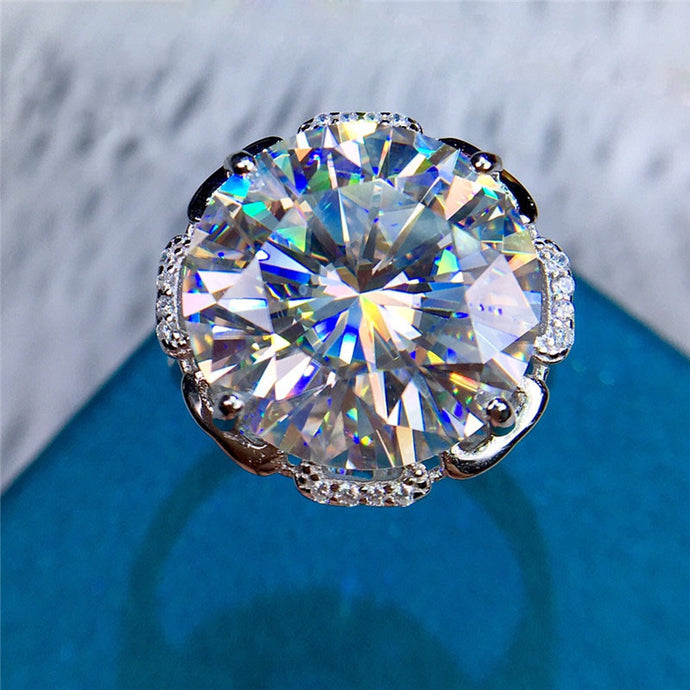 13 Carat Round Cut Moissanite Ring Rose Halo Straight Shank Certified VVS D Color