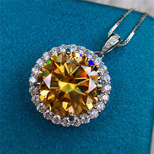 10 Carat Yellow Round Cut halo Certified VVS Moissanite Necklace