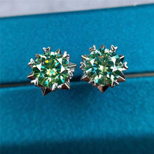 Load image into Gallery viewer, 2 Carat Green Round Cut Star Halo Certified VVS Moissanite Stud Earrings
