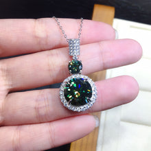 Load image into Gallery viewer, 6 Carat Green Round Cut Two Stone Beaded Halo Certified VVS Moissanite Necklace