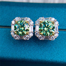 Load image into Gallery viewer, 2 Carat Green Round Cut Octagon Halo Certified VVS Moissanite Stud Earrings