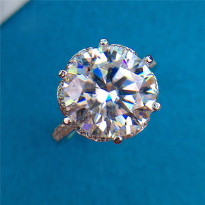 5 Carat Round Cut Moissanite Ring 6 Prong Subtle Halo Certified VVS D Color