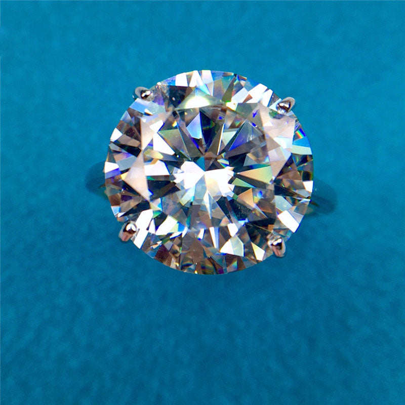 10 Carat D Color Round Cut 4 Prong Solitaire Cathedral Palin Shank Moissanite Ring
