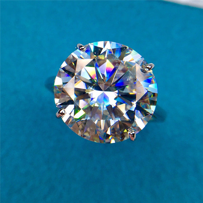 10 Carat Round Cut Moissanite Ring 4 Prong Solitaire Cathedral Palin Shank D Color