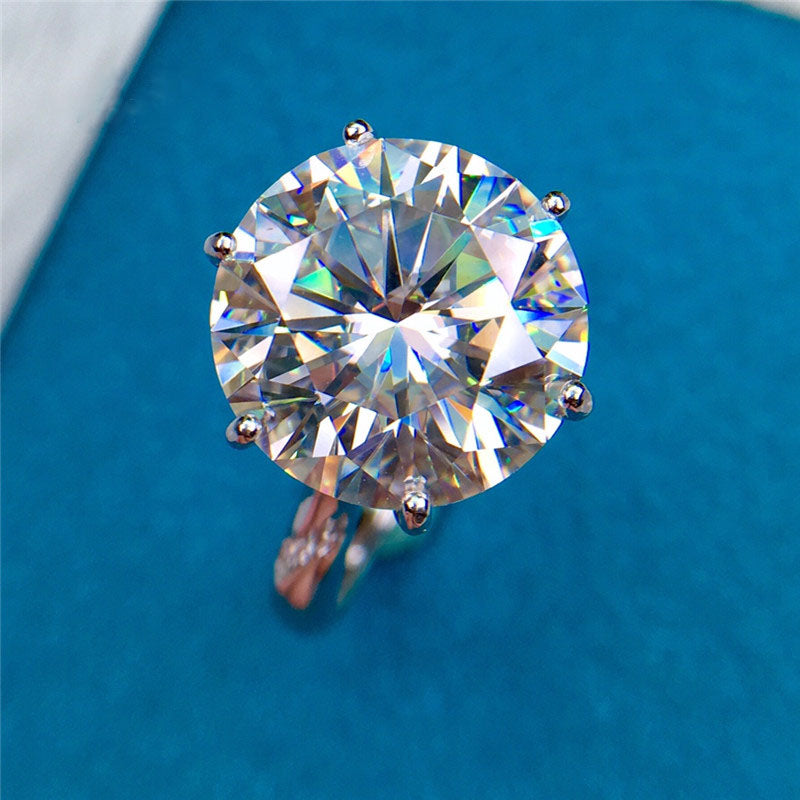8 Carat Round Cut Moissanite Ring 6 Prong Solitaire Certified VVS D Co Leyloon Jewelry