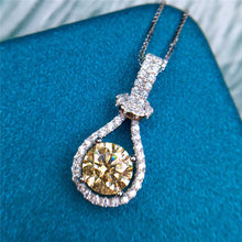 Load image into Gallery viewer, 1 Carat D Color Round Cut Water Drop Floating Halo Pendant Moissanite Necklace