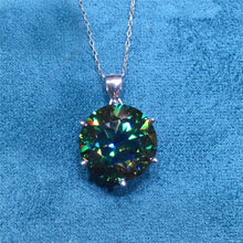 Load image into Gallery viewer, 10 Carat Green Round Cut 6 Prong Solitaire Certified VVS Moissanite Necklace