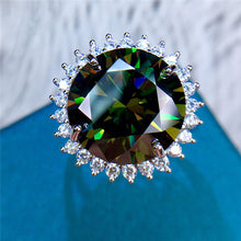 Load image into Gallery viewer, 13 Carat Green Round Cut Halo Starburst Certified VVS Moissanite Ring