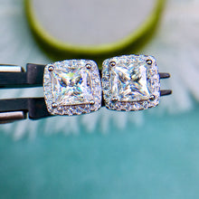 Load image into Gallery viewer, 2 Carat D Color Princess Cut Halo Certified VVS Moissanite Stud Earrings