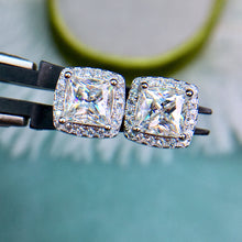 Load image into Gallery viewer, 2 Carat D Color Princess Cut Halo Certified VVS Moissanite Stud Earrings