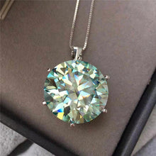 Load image into Gallery viewer, 20 Carat Blue Green Round Cut Solitaire Pendant Certified VVS Moissanite Necklace
