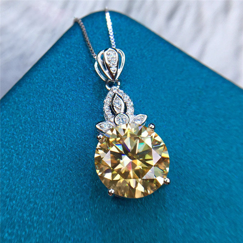 5 Carat Yellow Round Cut Solitaire Pineapple Pendant Certified VVS Moissanite Necklace