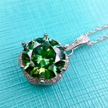Load image into Gallery viewer, 6 Carat Green Round Cut 6 Prong Subtle Halo Certified VVS Moissanite Necklace