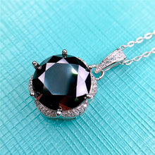 Load image into Gallery viewer, 6 Carat Black Round Cut 6 prong Subtle Halo Certified VVS Moissanite Necklace
