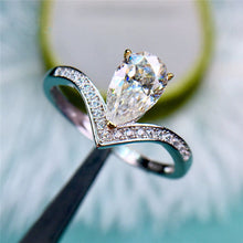 Load image into Gallery viewer, 1 Carat D Color Pear Cut 3 Prong Tear Drop Chevron Shank Certified VVS Moissanite Ring