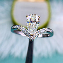 Load image into Gallery viewer, 1 Carat D Color Pear Cut 3 Prong Tear Drop Chevron Shank Certified VVS Moissanite Ring