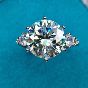 5 Carat D Color Round Cut Three Stone Vintage Certified VVS Moissanite Ring