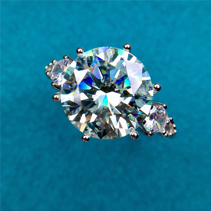 5 Carat Round Cut Moissanite Ring Three Stone Vintage Certified VVS D Color