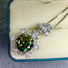 Load image into Gallery viewer, 6 Carat Green Round Cut Snowflake Certified VVS Moissanite Necklace