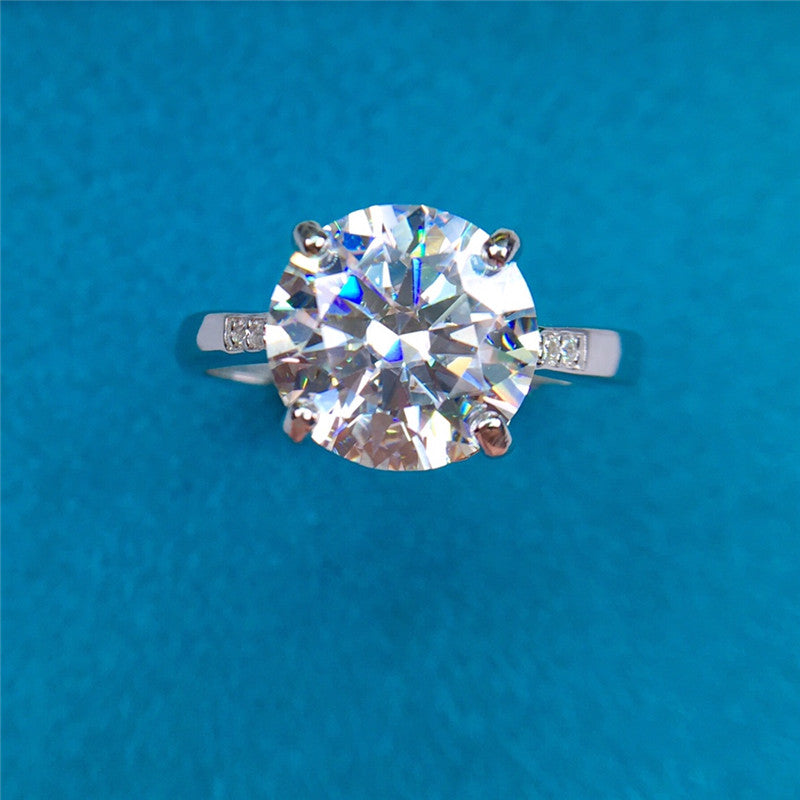 4 Carat D Color Round Cut 4 Prong French Pave Certified VVS Moissanite Ring