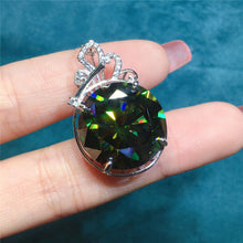 Load image into Gallery viewer, 20 Carat Green Round Cut 4 Prong Subtle Halo Pendant Certified VVS Moissanite Necklace