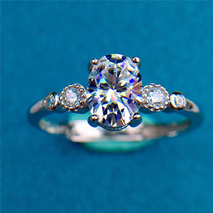 1 Carat D Color Oval Cut 4 Prong French Pave Certified VVS Moissanite Ring