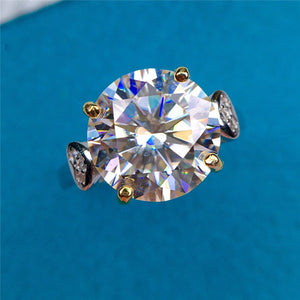 5 Carat Round Cut Moissanite Ring 4 Prong Heart Reverse Tapered Shank D Color