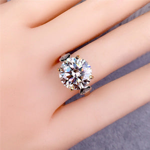 5 Carat Round Cut Moissanite Ring 4 Prong Heart Reverse Tapered Shank D Color