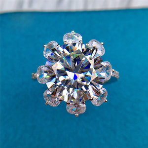 6 Carat D Color Round Cut Snowflake French Pave Certified VVS Moissanite Ring