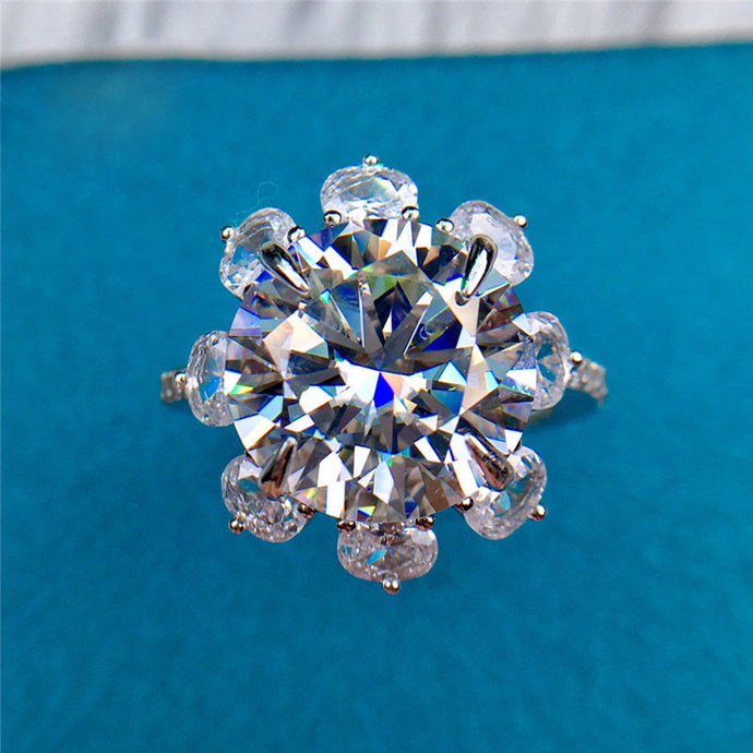 6 Carat Round Cut Moissanite Ring Snowflake French Pave Certified VVS D Color