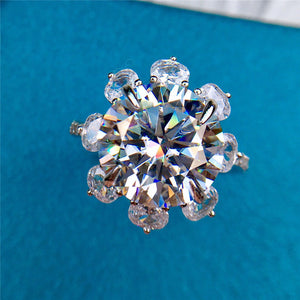 6 Carat Round Cut Moissanite Ring Snowflake French Pave Certified VVS D Color