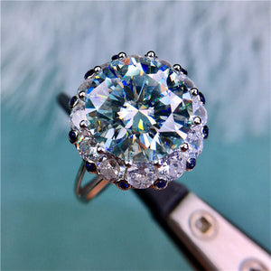 5 Carat Round Cut Moissanite Ring Snowflake Halo Certified VVS D Color
