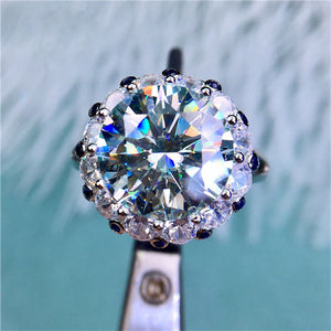 5 Carat D Color Round Cut Snowflake Halo Certified VVS Moissanite Ring