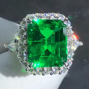 5.5 Carat Emerald Cut Lab Made Emerald Ring with Durable 9K Gold