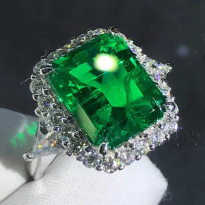 5.5 Carat Emerald Cut Lab Made Emerald Ring with Durable 9K Gold
