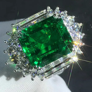 8.8 Carat Emerald cut Lab Made Emerald Ring with Durable 9K Gold