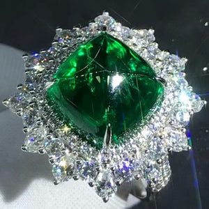 7.2 Carat Rare Dome Cut Lab Made Emerald Ring
