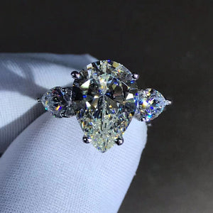 6 Carat Pear Cut Moissanite Ring Rare Size G-H Color VVS