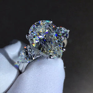 6 Carat Pear Cut Moissanite Ring Rare Size G-H Color VVS