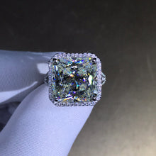 Load image into Gallery viewer, 12 Carat Square Radiant Cut Moissanite Ring Rare K-M Colorless VVS