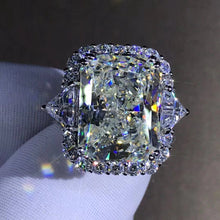 Load image into Gallery viewer, 10 Carat Radiant Cut Moissanite Ring Three-stone Halo G-H Color VVS