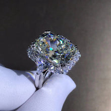 Load image into Gallery viewer, 10 Carat Radiant Cut Moissanite Ring Three-stone Halo G-H Color VVS