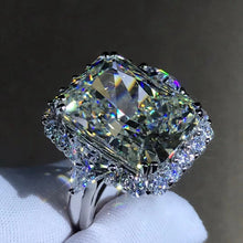 Load image into Gallery viewer, 10 Carat Radiant Cut Moissanite Ring Three-stone Halo G-H Color VVS