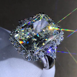 10 Carat Radiant Cut Moissanite Ring Three-stone Halo G-H Color VVS
