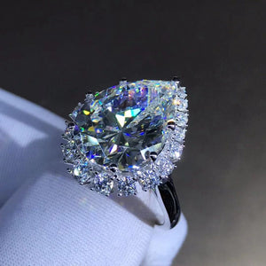 10 Carat Pear Cut Moissanite Ring Stunning D Color VVS