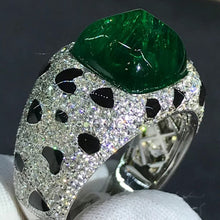 Load image into Gallery viewer, Cheetah 7.2 Carat Dome Cut Lab Made Emerald Ring with Durable 9K Gold