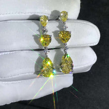 Load image into Gallery viewer, 6 Carat Yellow Pear &amp; Heart Cut Simulated Moissanite Drop Earrings
