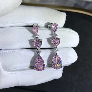 6 Carat Light Champaign Pink Pear & Heart Cut Simulated Moissanite Drop Earrings