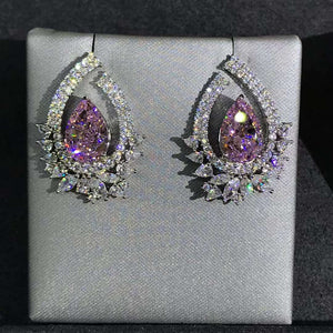 4 Carat Pinkish Purple Pear Cut Double Halo VVS Simulated Moissanite Stud Earrings